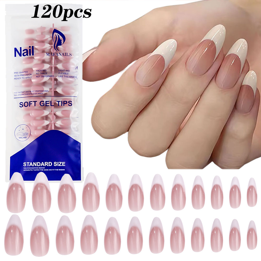 Nail Art Pink - 120szt Różowe Średnie Migdałowe Francuskie Sztuczne