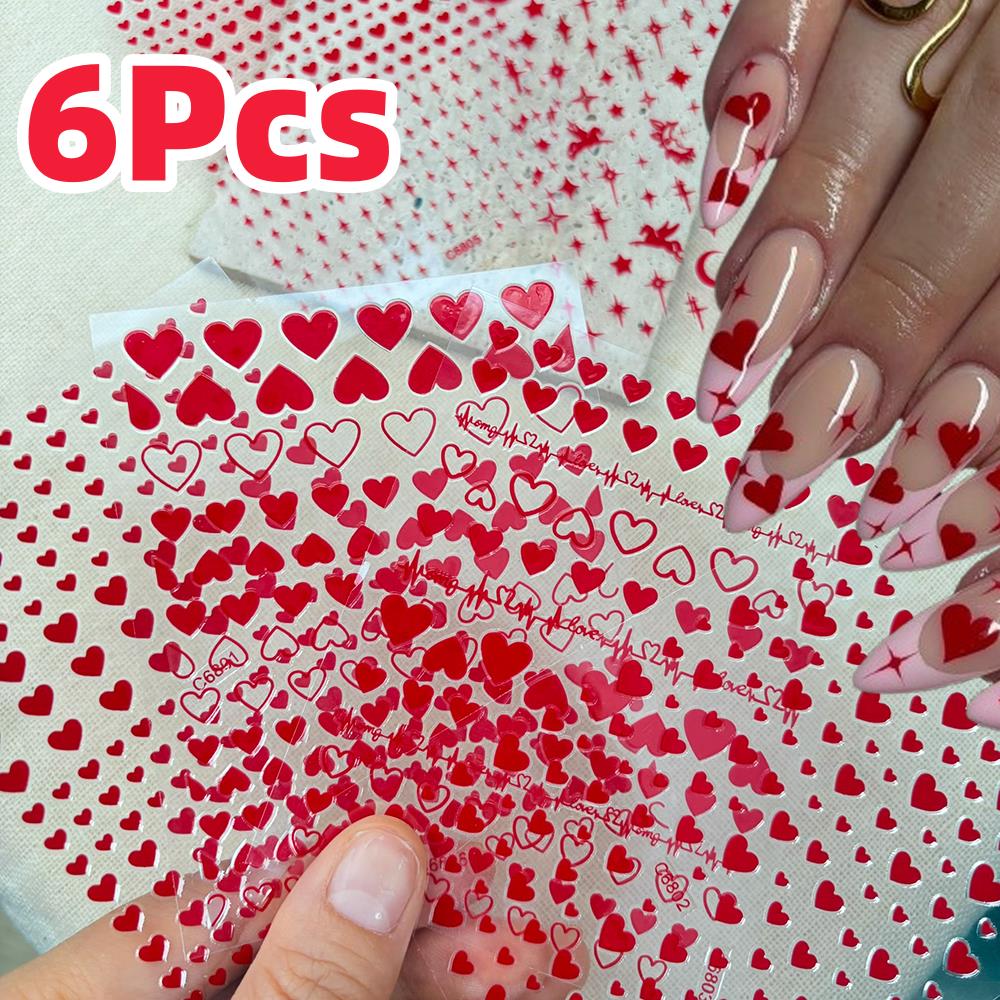 Nail Art Valentines Day - 6 szt./zestaw Czerwone Naklejki na Paznokcie