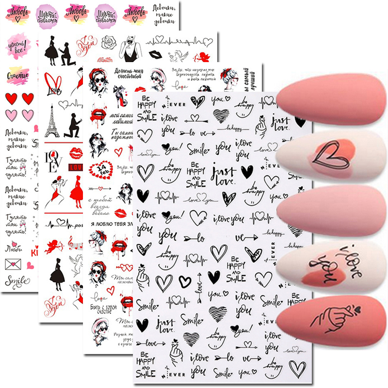 Nail Art Valentines Day - Naklejki do paznokci Miłość Serca Litery