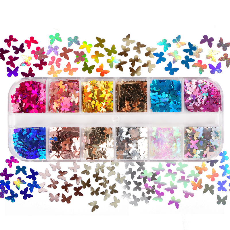 Nail Art Ombre - Mix kolor fluorescencyjny motyl brokat przedłużanie