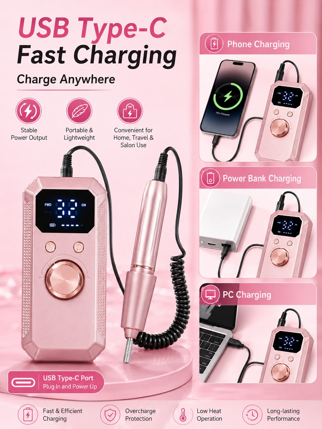 Nail Drill Machine - Profesjonalna bezprzewodowa elektryczna wiertarka do paznokci,